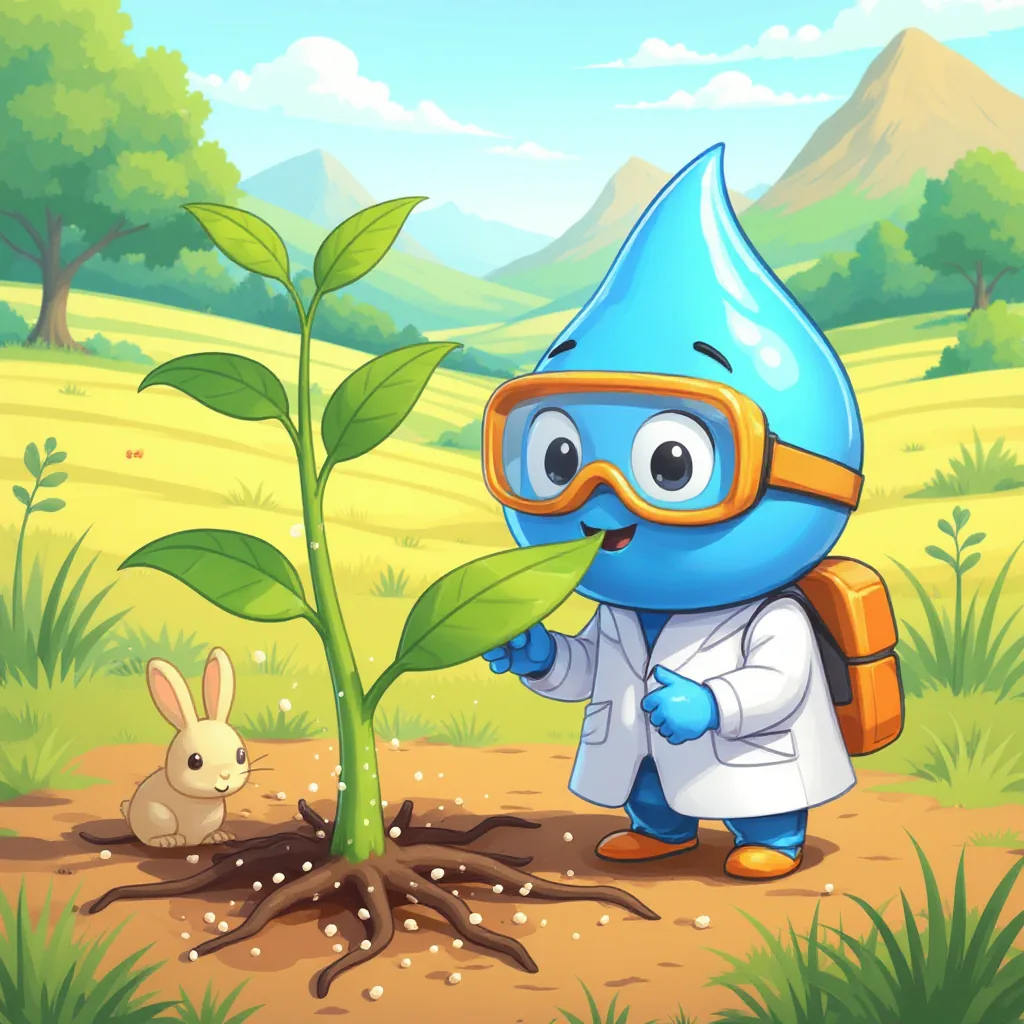 Una planta crece junto a un conejo y a Gotita.