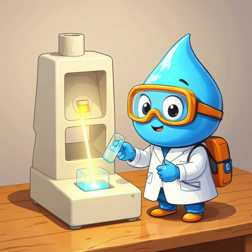Gotita introduce una cubeta de vidrio en un espectrofotómetro; un haz de luz atraviesa la cubeta.